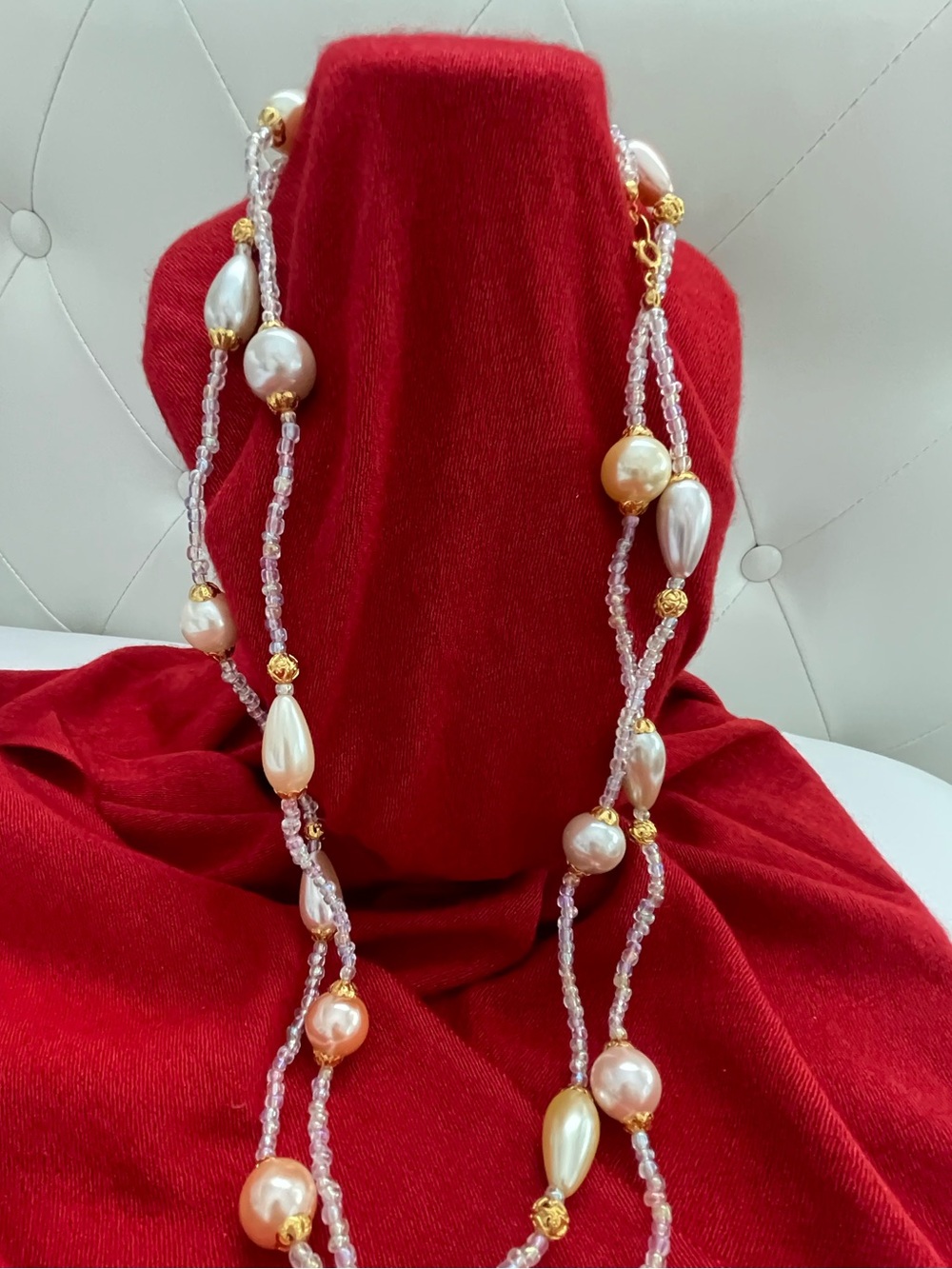 Avon Women’s Faux Pearl Double Strand Beaded Gold Tone Necklace
